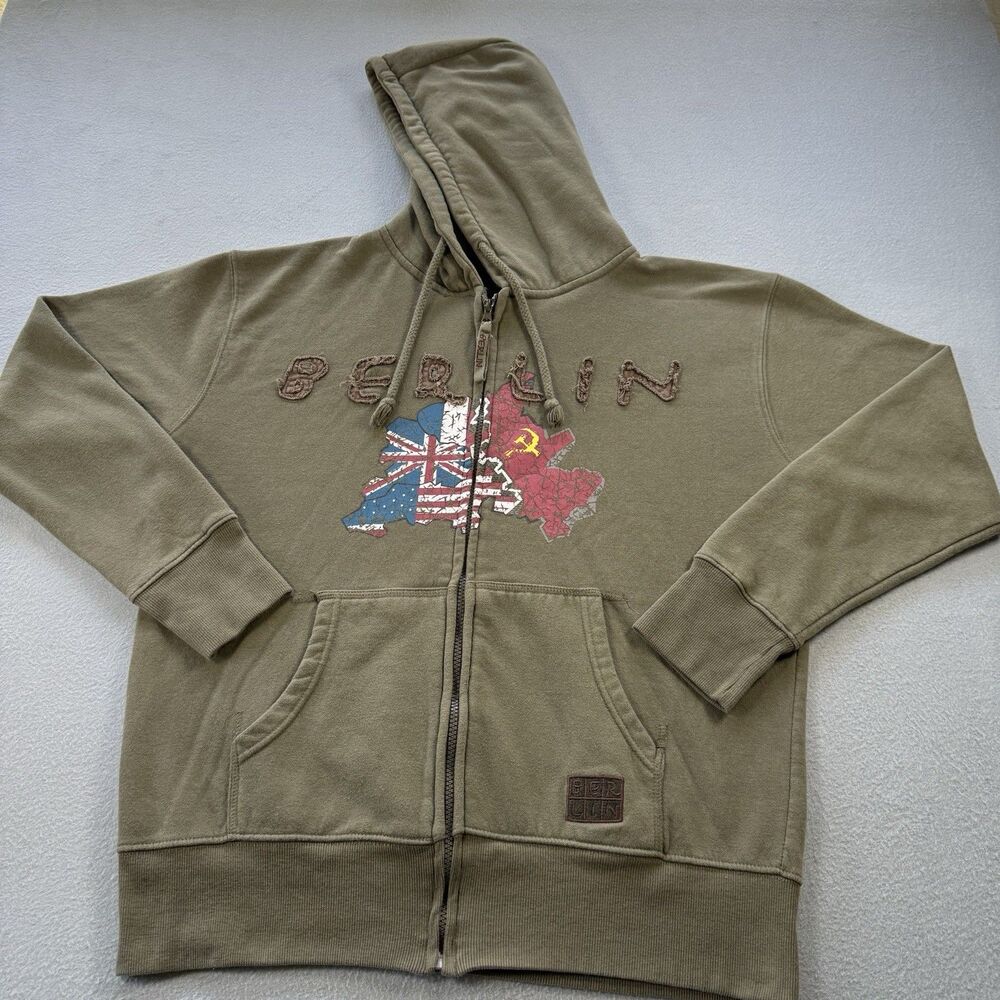 Berlin Occupation Zones Full-Zip Hoodie Men’s Size L Olive Distressed Graphic